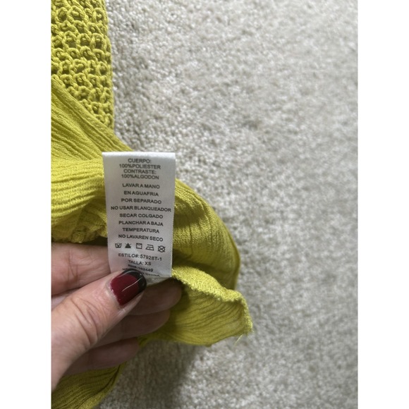 Milk & Honey Womens XS Yellow Crochet Ruffle Peplum Boho Summer Tank Halter Boho - Picture 7 of 9